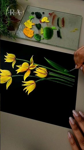 🟡 Master the Art of Acrylic Painting: PRETTY Yellow TULIPS Flower Tutorial