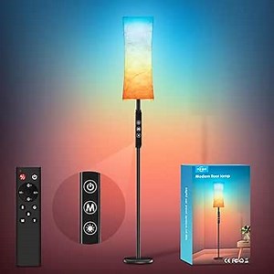 RGB Corner Floor Lamp - 65” Modern Tall Standing LED Light with Remote Touch Switch - 1800K-5500K Ambiance Color Changing Dimmable Floor Lamps for Living Room Bedroom Office Gaming Room
