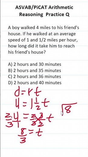 ASVAB/PiCAT Arithmetic Reasoning Practice Test Question: Distance, Rate, and Time (d = rt)