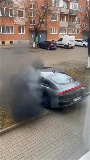 Electric car catching fire, EV battery exploding in Romania | AI Video 2026