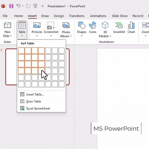 MS PowerPoint Inserting Table