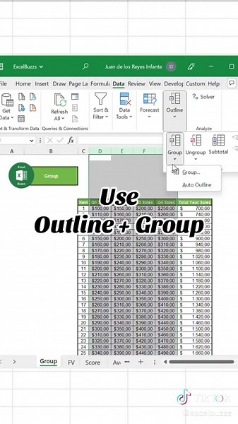 Group your Data in Excel! #microlearning #excel #productivity #exceltipsforbeginners #learnontiktok #data