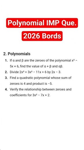 Polynomial important questions for boards exam 2026