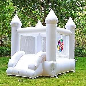 White Bounce House with Blower, Inflatable Trampoline for Kids, Bounce House with Slide, Durable and Easy to Install