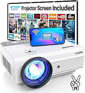 Projector 4K with WiFi and Bluetooth Supported, Native 1080P/12000 Lumen Outdoor Movie Projector with 120‘’ Screen, Phone Video Projector Compatible with iOS/Android/TV Stick/Win/PS5