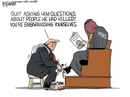 Editorial cartoons for Nov. 23, 2025: Saudi prince visit; Epstein legislation; 'Quiet, piggy'