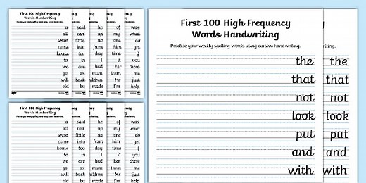 Left-Handed Writers: First 100 High Frequency Words Handwriting Practice Sheets