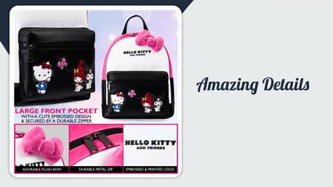 Hello Kitty Sanrio Backpack for Teens, Women, Kawaii Faux Leather Daypack, Rucksack, Kuromi, My Melody, Gifts for Women (Pink/Black Hello Kitty)
