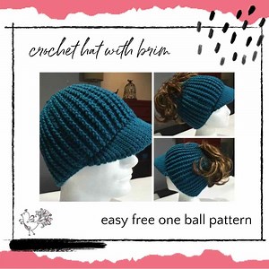 Unisex Crochet Hat with Brim Free Pattern: One-Ball Hat with Messy Bun Hat Option | Marly Bird