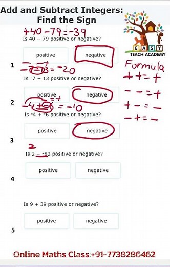 Add and Subtract Integers | Find the Sign | Easy Maths Lesson @easyteachacademy21