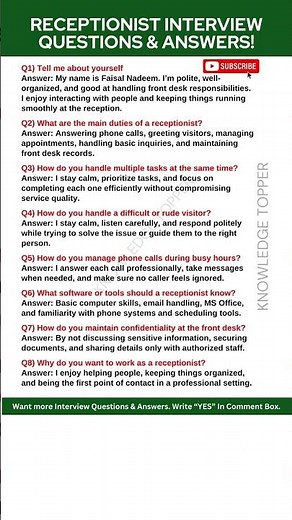 Receptionist Interview Questions and Answers | Receptionist Job Interview Questions and Answers