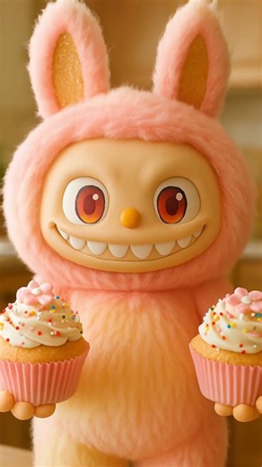 Can Labubu make 2 cupcakes from 1? 🧁✨ #labubu#funny#cute#shorts