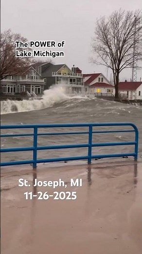 Incredible swells from Lake Michigan in St. Joseph, MI - this is the harbor channel in St. Joe.