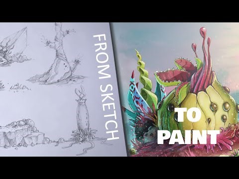 Designing Alien Plants for a Video Game | Concept Art Process (Sketch → Photoshop)