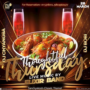 Join us at VIP Restaurant Lounge Bar for Thirsty Thursday Night! 🍹🎶 🎤Live Perfomance By Elixir Band 🎧 DJ Session with Dj Bobi & Dj Chyangba Reserve now: 📞 01-5318012, 9804960477 🚗 Free Parking | 🎟️ Free Entry #VIPRestaurantBar #BestInNepal #ThursdayNight #LiveMusic #DJ #ClubLife #FreeEntry #ThirstyThursday | VIP Restaurant Lounge Bar