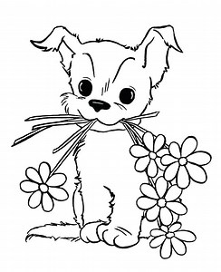 Dog and flowers - Dog Coloring Pages