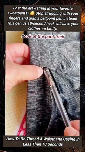 How To Re-Thread A Waistband Casing In Less Than 10 Seconds. #SweatpantsHack #DrawstringFix