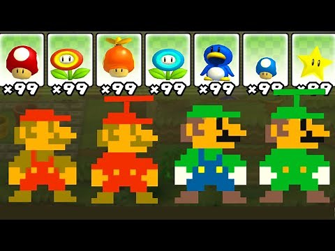 8-Bit Mario + Luigi All Power-Ups in New Super Mario Bros. Wii