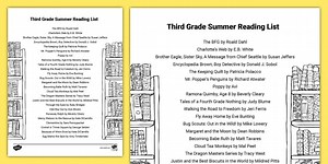 Third Grade Print-and-Go Summer Reading List