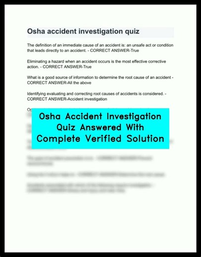 Osha Accident Investigation Quiz Answered With Complete Verified Solution video