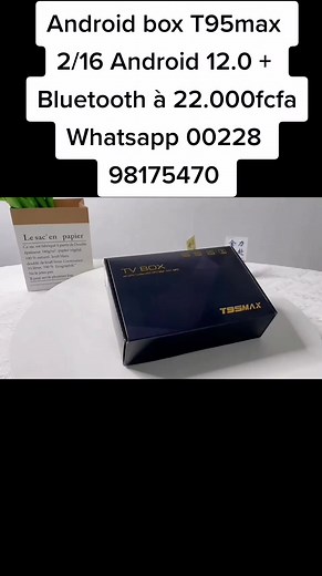 Promotion Android boxe T95 max 2/16 à 22000fcfa Transformer vos télé simple et led en smart tv grâce au boîtier Android Boxe. Accédez facilement au contenu playstor sur votre tv pour suivre youtube Netflix etc directement sur votre ecran Condition: internet obligatoire T95max 2/16 Android 12.0 Bluetooth fonctionnel Prix de vente: T95 2gb/16 à 22000fcfa Whatsapp :00228 98175470 Lomé (marché Nukafu) https://wa.me/c/22898175470