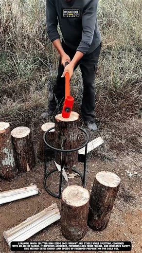 Splitting firewood safely outdoors using Work tool Manual Wood Splitter Ring #tool #worktool