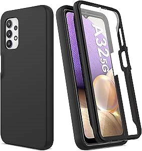 for Samsung Galaxy A32 5G Case with Built-in Screen Protector, Full Body Protection Shockproof Cover Case, [Rugged PC Front Bumper + Soft TPU Back Cover] Armor Protective Phone Case (Black)