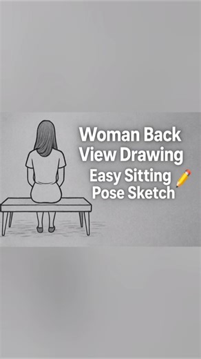 Woman Back View Drawing | Easy Sitting Pose Sketch #short #drawingideas #sketchings
