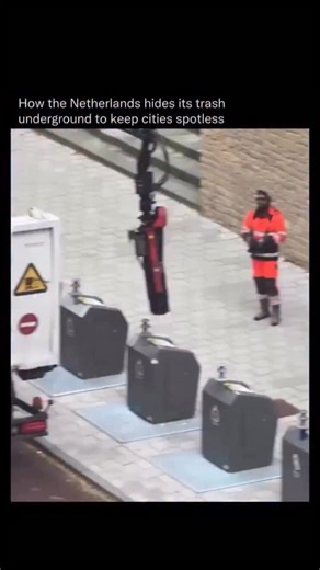 Did You Know on Instagram: "What looks like an ordinary street corner is actually part of one of the world’s smartest waste-management systems. Across the Netherlands, garbage bins are built underground, storing waste several meters below the surface. When full, trucks equipped with hydraulic cranes lift each container, empty it, and return it seamlessly, all without cluttering the streets or releasing odor. This design frees up urban space, prevents pests, and keeps neighborhoods cleaner and qu