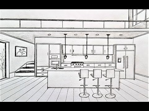 How to draw a kitchen in 1 point perspective