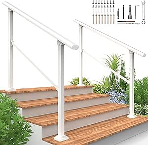 2 Pack 4 Step Hand Rails for Outdoor Steps,Railings for Outdoor Steps,White Outdoor Handrail for Concrete,Brick,Wood, Marble Steps - Amazon.com